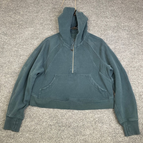 lululemon athletica Tops - Lululemon Scuba Crop Oversize Half Zip Hoodie Teal Green M/L Pullover Sweatshirt